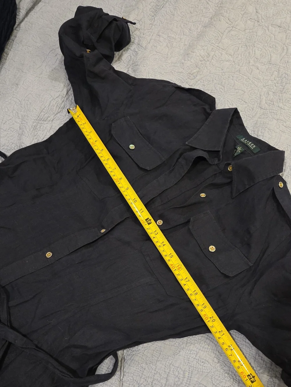 Lauren Ralph Lauren 100% Linen Navy Long Sleeve Shirt Dress Size L! - Picture 6 of 13